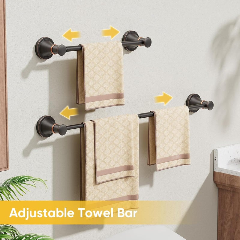 BESy Adjustable Bronze 16 to 26 Inch Bath Towel Bar Rack for Bathroom Towel Holder, Wall Mounted Towel Bar Rod Hanger Bathroom Hardware Accessories Hotel Style, Stainless Steel, Oil Rubbed Bronze - Image 3